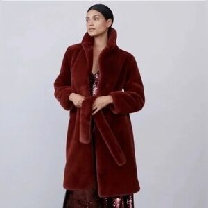 BRAND NEW WITH TAGS ALLEN SCHWARTZ FAUX FUR COAT, Bordeaux, size S